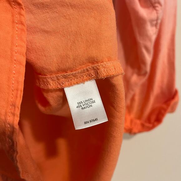 J. Jill Blouse Top Button Front Shirt Pink Orange Gradient Linen Blend Size XL - Picture 5 of 6